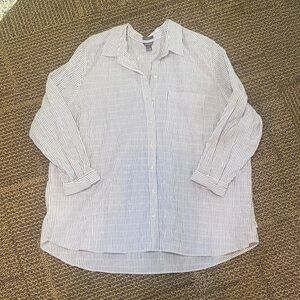 Eddie Bauer White and Blue Striped Button-Down Shirt